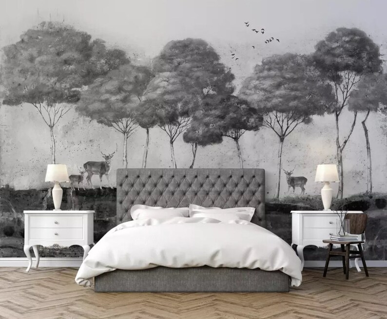 Wall Mural,Vintage art,Peel and Stick Tropical Wallpaper Removable Self Adhesive Wallpaper 3D Black and white