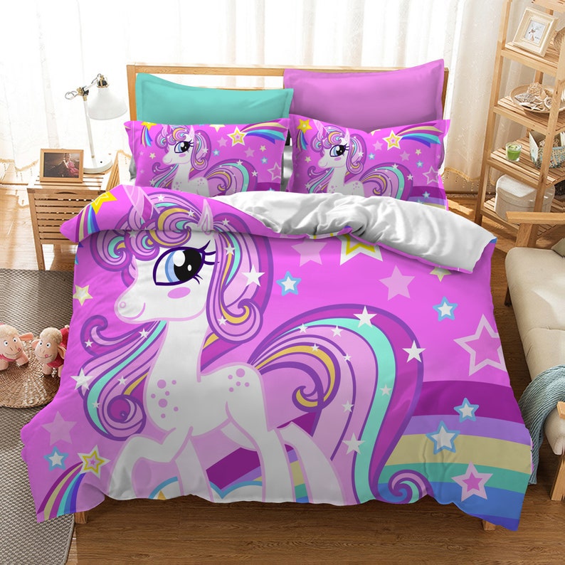 3D Pink Cartoon The unicorn Bedding Set Quilt Cover Quilt Etsy