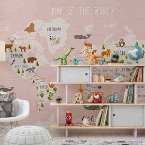 Papel tapiz de mapa del mundo de dibujos animados en 3D, papel tapiz extraíble para guardería, Mural de pared para pelar y pegar, decoración de pared para sala de juegos 238