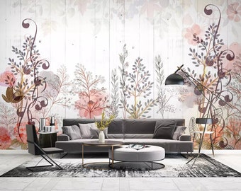 3D Floral Wallpaper, Pink Wall Mural, Tropical Plant Wall Decor, Beautiful Wall Art, Peel and Stick, Removable Wallpaper, Wall Sticker