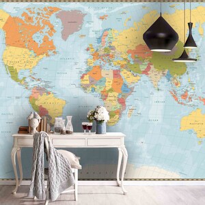Papel tapiz de mapa del mundo 3D, papel tapiz extraíble, Mural de pared para pelar y pegar, decoración de pared para sala de juegos, r