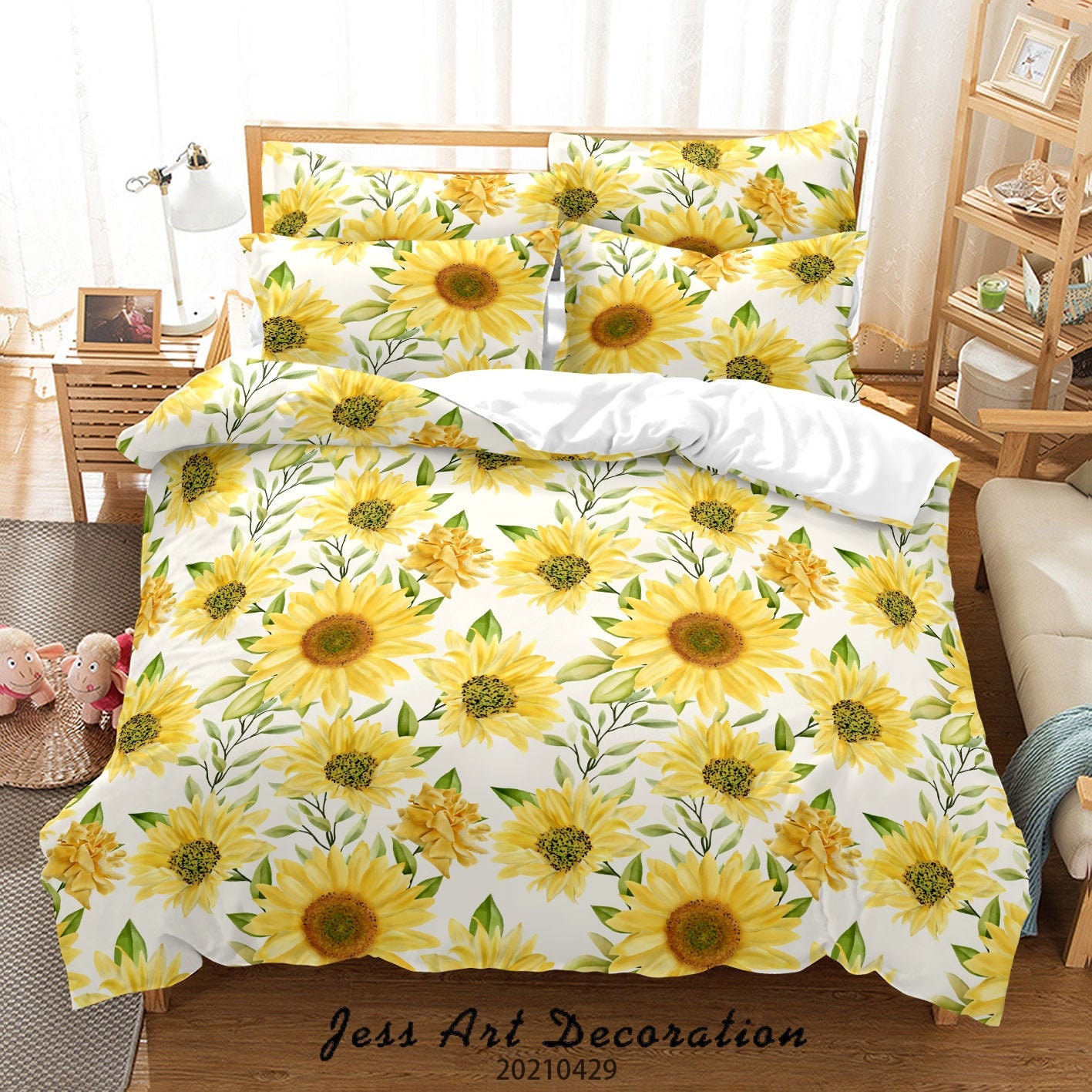 Bedbay King Size Sunflower Comforter Set Vintage Sunflower Bedding