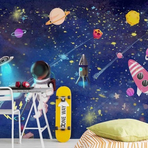 Carta da parati 3D Galaxy Astronauta Pianeta Carta da parati-Carta da parati per cameretta dei bambini Carta da parati rimovibile-Stacca e incolla Carta da parati, Carta da parati per sala giochi Decorazione murale 836