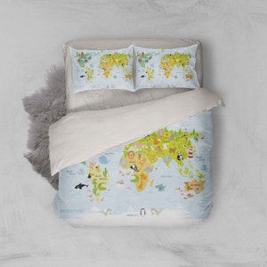 3D Weltkarte Bettwäsche Set, Tier Quilt Cover, Sea Doona Bettwäsche Set, Cartoon Doppelbettwäsche, Kinder Bettwäsche Set, Kissenbezüge