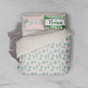 Zestaw poszewek na kołdrę 3D Cactus, Letnia poszewka na kołdrę, Zielony zestaw pościeli, Poszewka na kołdrę z kreskówek, Świeża pościel Queen, Pościel doniczkowa King