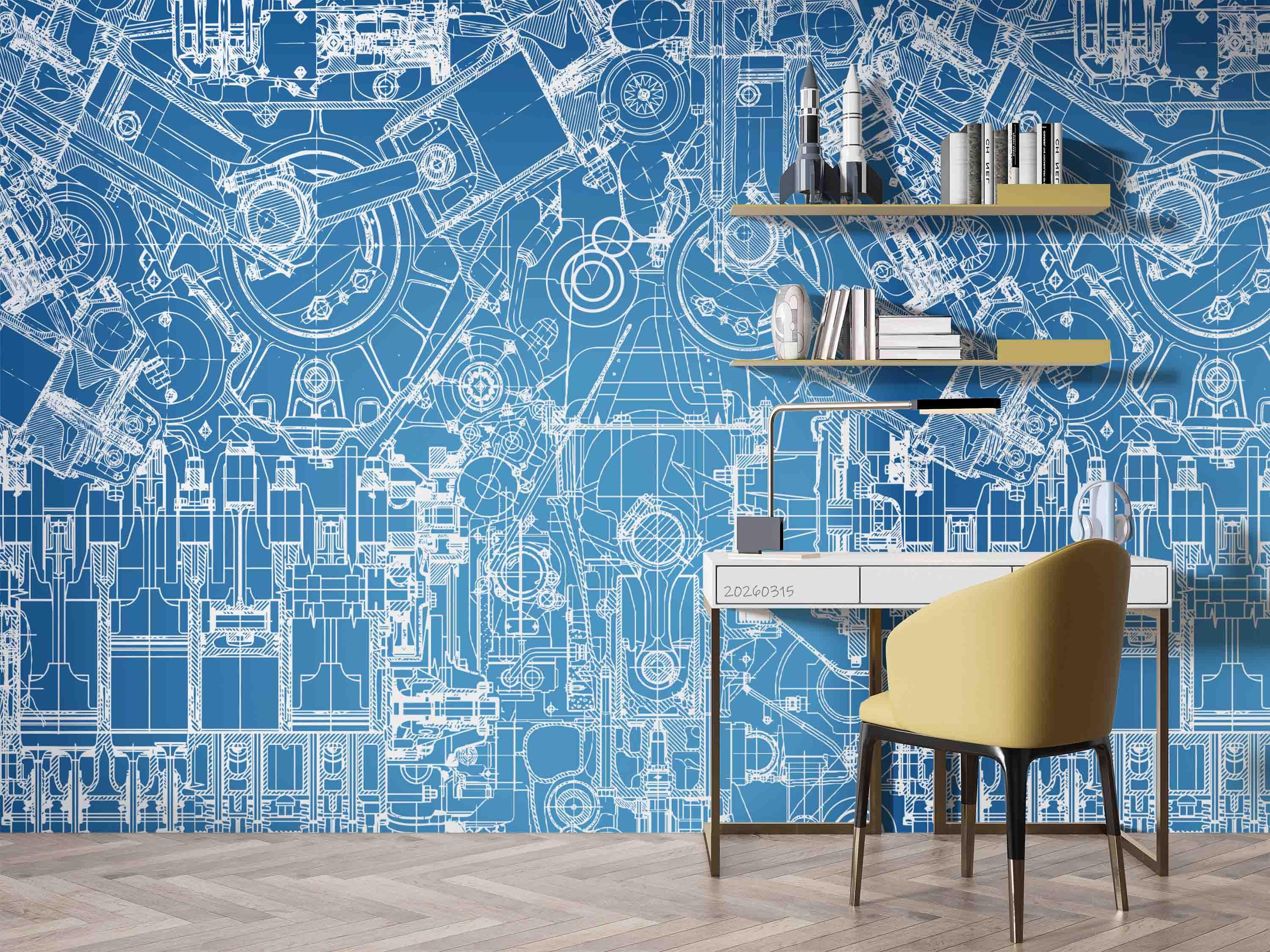 Steampunk Wall Mural –mechanical Engineering Drawings, Peel and Stick ...