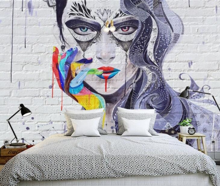 3D Graffiti Wallpaper Female Face Wall Mural Artistic Wall - Etsy Australia