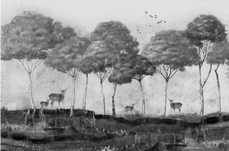 Wall Mural,Vintage art,Peel and Stick Tropical Wallpaper Removable Self Adhesive Wallpaper 3D Black and white