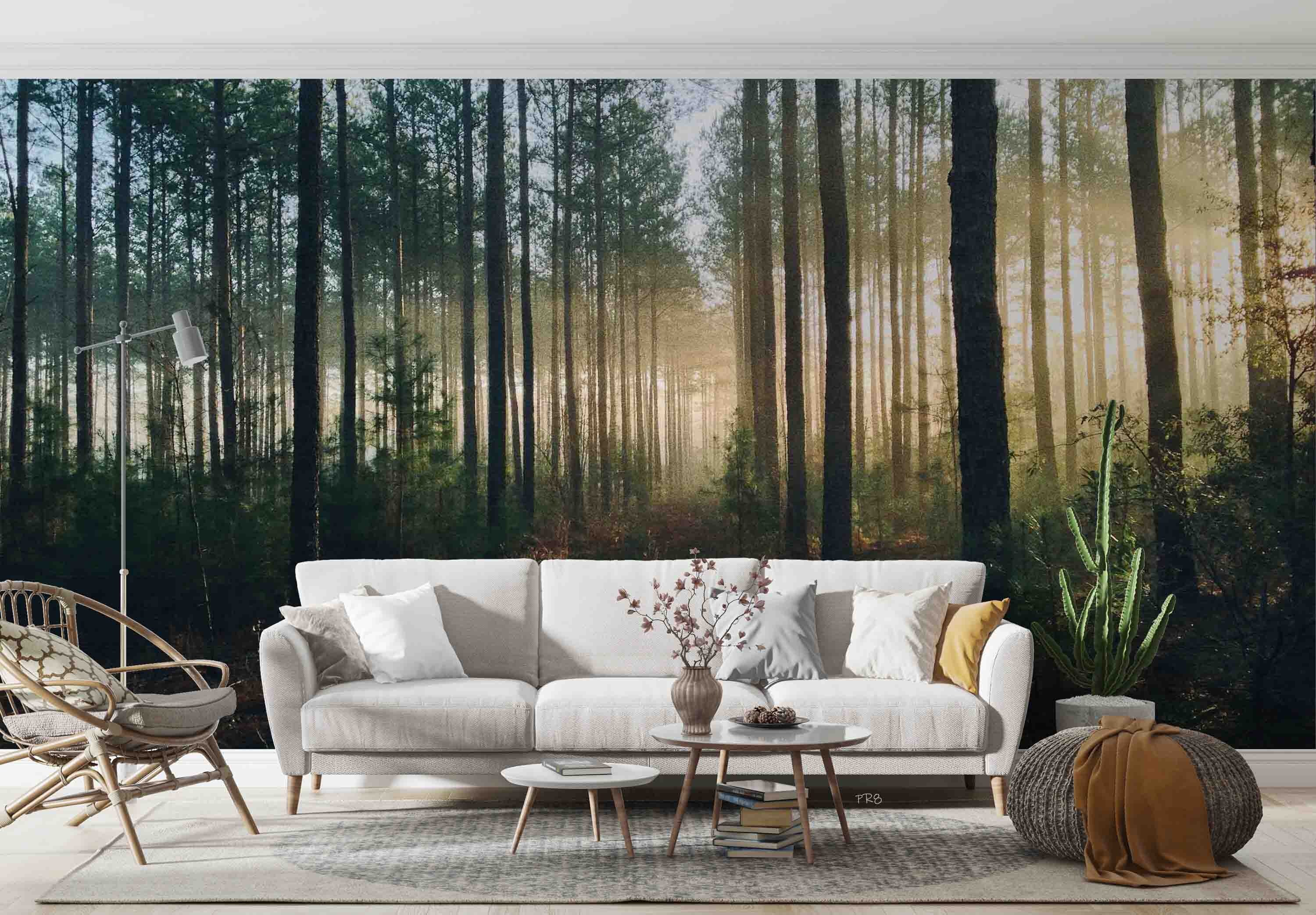 Green Forest Landscape Wallpaper Mural, Peel and Stick - Etsy