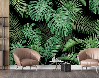 Tropical Palm Leaf Wallpaper, Green Jungle 3D Peel and Stick Mural