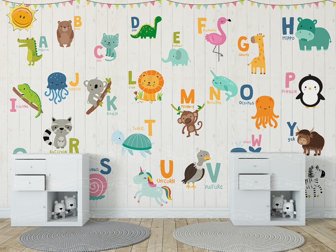 Animal Alphabet Kids Wall Mural, Peel and Stick Wallpaper - Etsy
