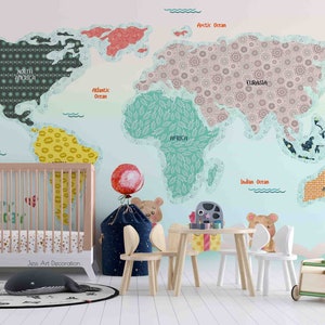 Papel tapiz de mapa del mundo de dibujos animados en 3D, papel tapiz extraíble para guardería, Mural de pared para pelar y pegar, decoración de pared para sala de juegos 802