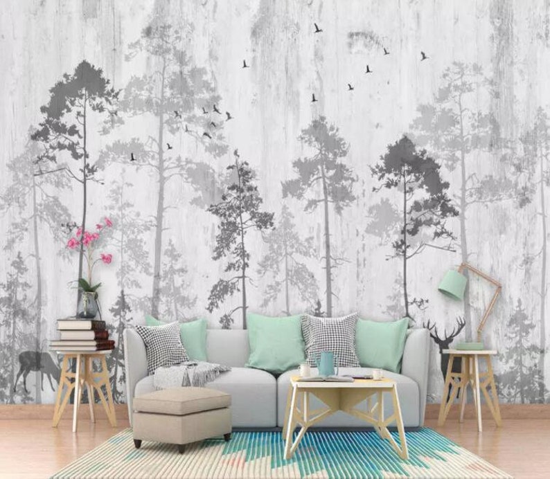 3D Forest Wallpaper Elk Wall Mural Scenery Wall Decor Hand Etsy