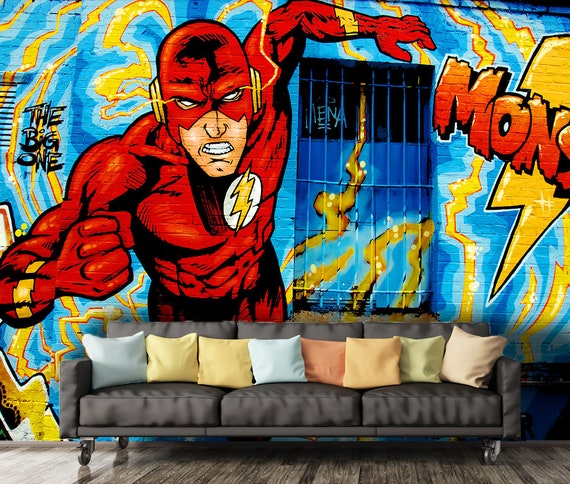 Super Heroes Graffiti 3D Wall Mural Removable Bedroom Wallpaper Murals 