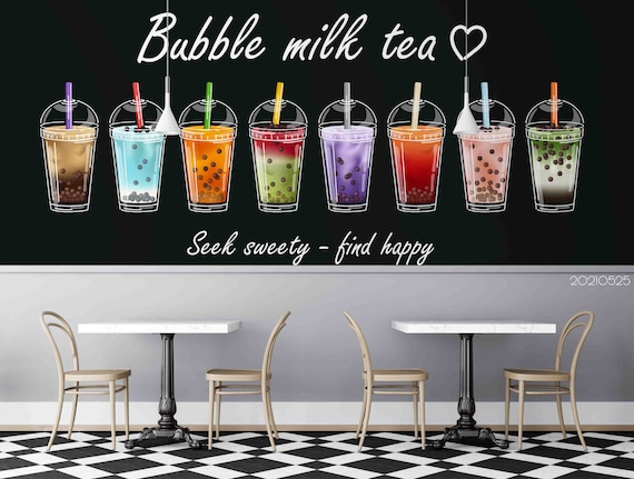 3D Bubble Milk Tea Wallpaper Color Drink Wall Mural Letters - Etsy