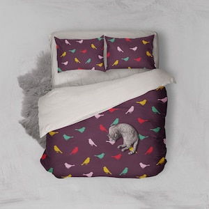 Juego de fundas de edredón de pájaros 3D, funda de edredón colorida, juego de ropa de cama de dibujos animados, funda Doona púrpura, ropa de cama Queen simple, ropa de cama King abstracta