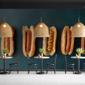Tapeta 3D Hot Dog, Fototapeta Fast Food, Dekoracja ścienna z chlebem, Sztuka ścienna w restauracji, Odklej i przyklej, Tapeta usuwalna, Naklejka ścienna