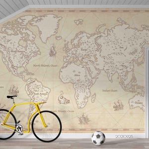 Papier peint carte du monde - Papier peint rétro 3D, papier peint autocollant, oeuvre d'art murale pour salon, chambre à coucher, bureau