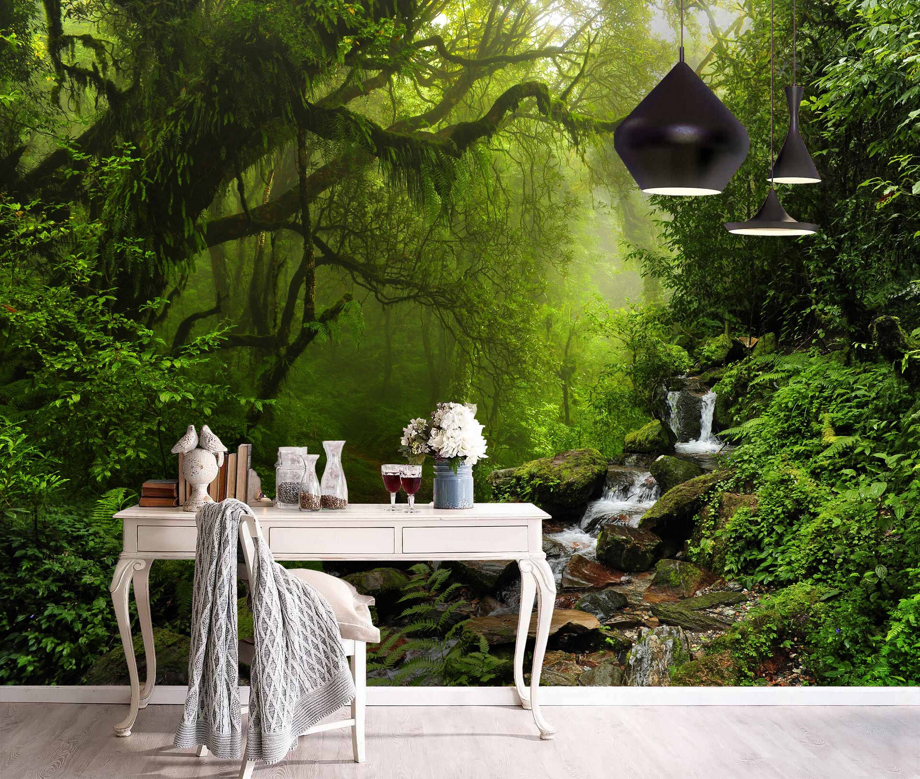 3D Rainforest Wallpaper Forest Wall Mural Waterfall Wall Etsy Australia