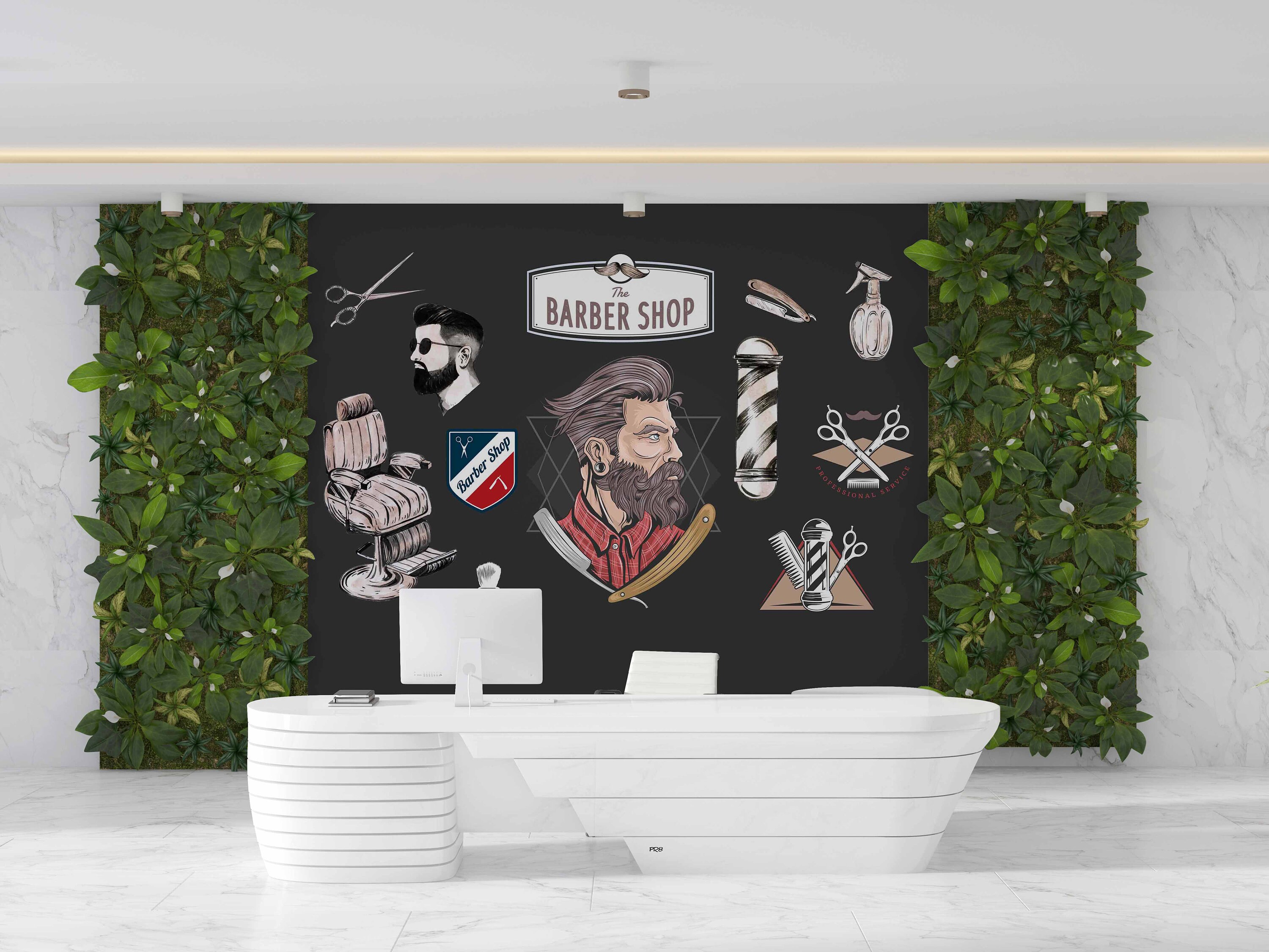Stickers Muraux 3D Barbier - K127 - Autocollant Vinyle Vitrine Salon Coiffure - Coloré
