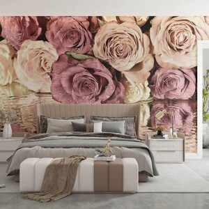 ピンクのバラの花柄 3D 剥がして貼れる壁紙、壁画、粘着壁紙、壁用デカール、壁紙壁画