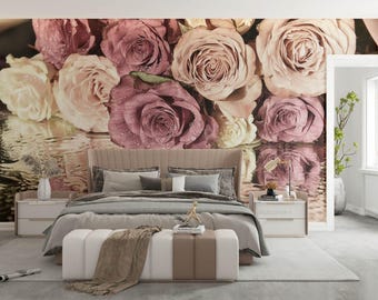 Pink Rose Flower Wallpaper Mural, Peel and Stick, Removable