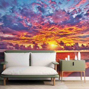 Tramonto Cielo Nuvole Spiaggia Natura 3D Peel and Stick, Carta da parati rimovibile, Carta da parati autoadesiva, Decalcomanie da muro, Carta da parati murale