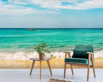 3D Beach Scene Wallpaper Mural, Peel and Stick, Removable
