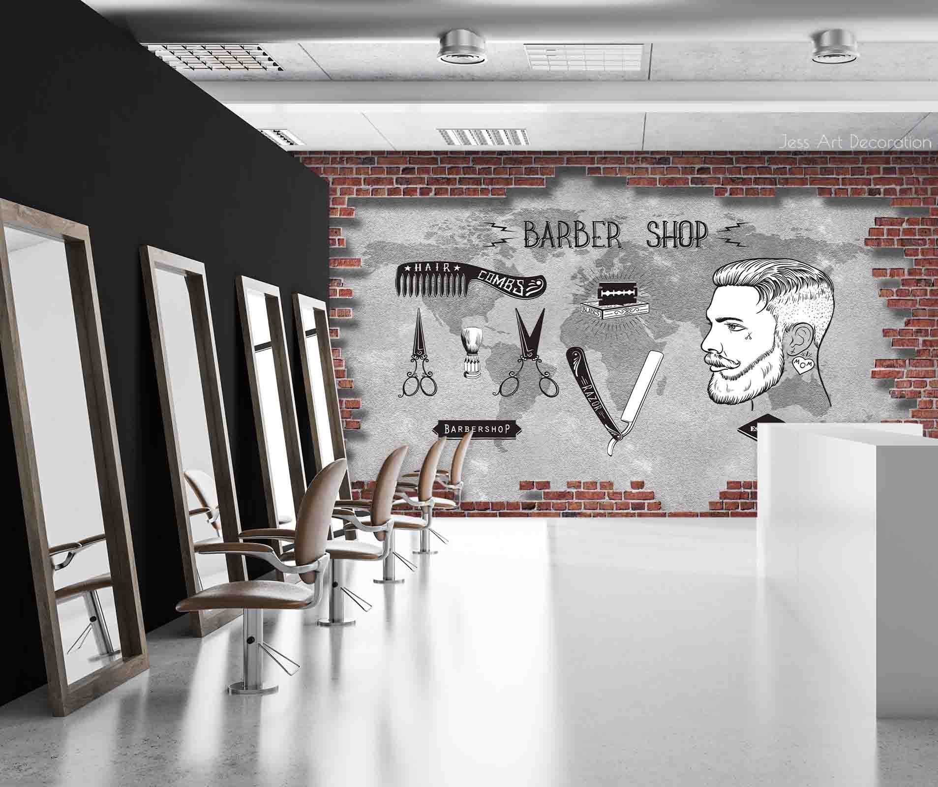 Papier Peint Autocollant 3D - Design Coiffeur (Barber Shop) - Référence R2049 - Neuf
