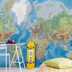 Mural de pared con mapa del mundo clásico en 3D, autoadhesivo, ideal para sala de estar, dormitorio y oficina.