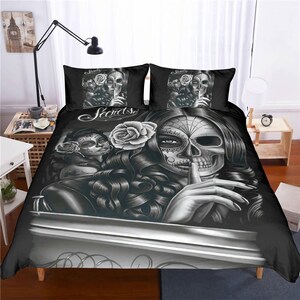 Juego de fundas de edredón con calaveras en 3D, funda de edredón Beauty, juego de cama con flores, funda de edredón para coche, ropa de cama con letras, ropa de cama negra