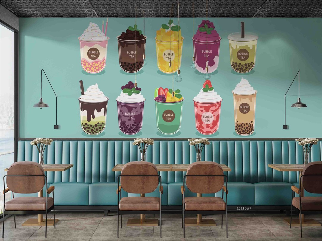 Bubble Tea Shop Wallpaper, 3D Fruit Tea Wall Art (removable Peel and ...