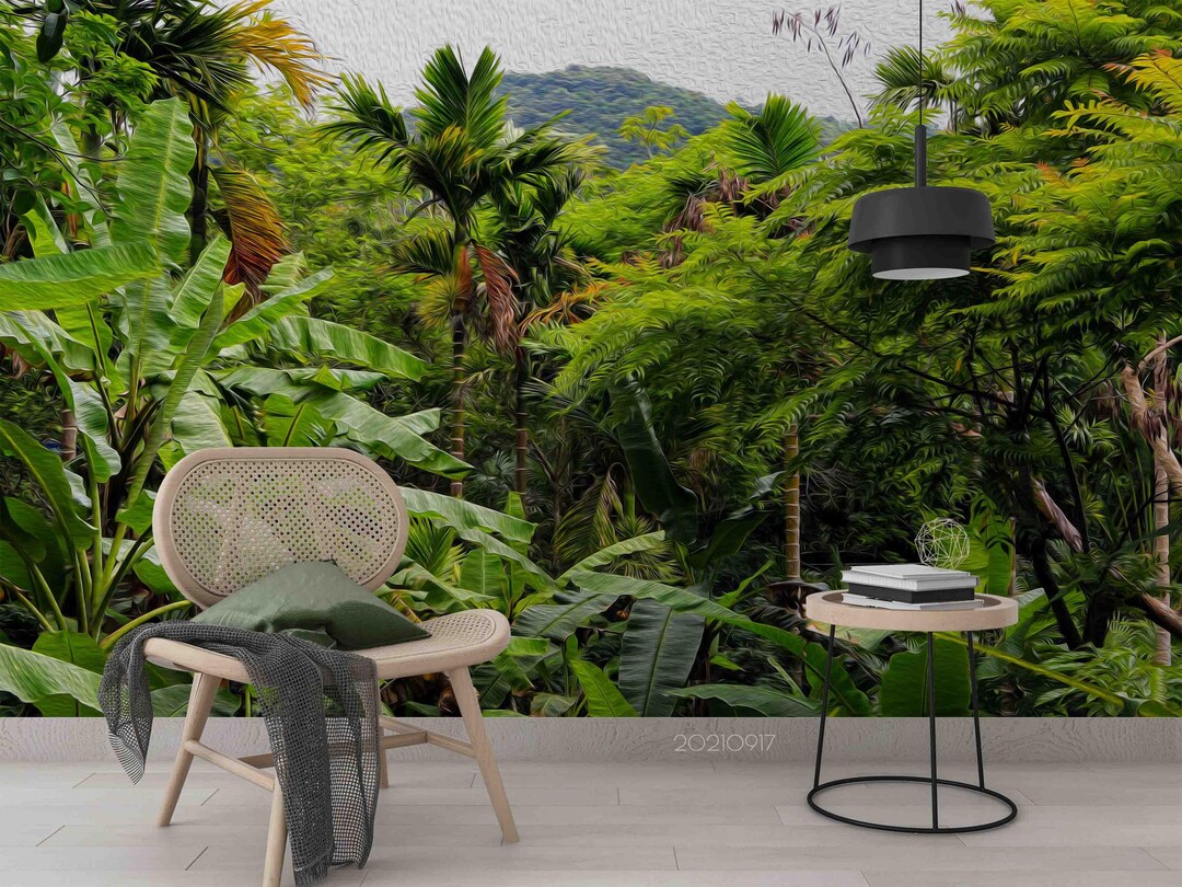 Green Jungle Landscape Wall Mural – Tropical Wallpaper (peel and Stick ...