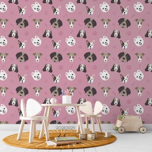 Cartoon Dog Wall Mural – 3D Pink Pattern Kids Wallpaper, Peel and Stick Wallpaper, Wall Art for Living Room, Bedroom, Office