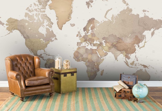 3D World Map Wallpaper Brown Wall Mural Concrete Wall Decor - Etsy 3D World Map Wallpaper Brown Wall Mural Concrete Wall Decor - Etsy