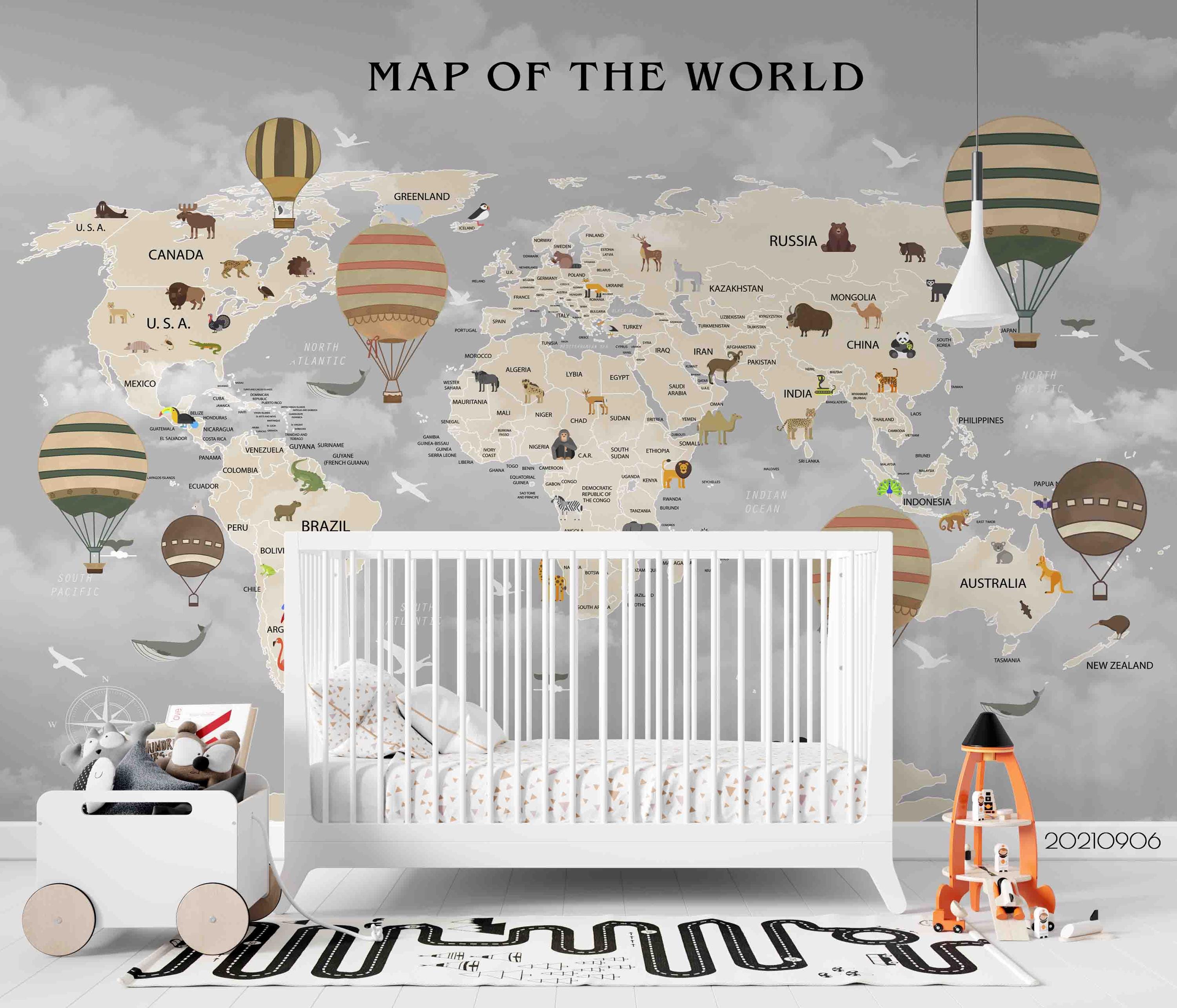Animal World Map Wallpaper Mural – Kids Room Decor, Peel and Stick - Etsy