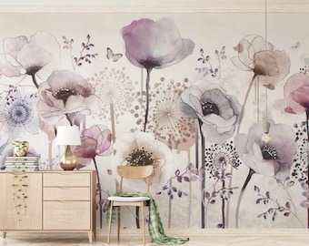 3D Floral Butterfly Wallpaper, Watercolor Wall Mural, Peel and Stick