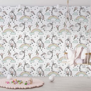 Cartoon Unicorn Rainbow Ice Cream 3D Peel and Stick, Removable Wallpaper, Wall Mural, Self-adhesive Wallpaper, Wall Decals, Wallpaper Mural