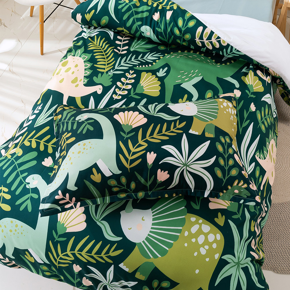 Sleepwish Watercolor Dinosaur Duvet Cover Set - 3D Dino Jungle Print Twin Size, 3 Piece (Cover + 2 Pillowcases) - View #2