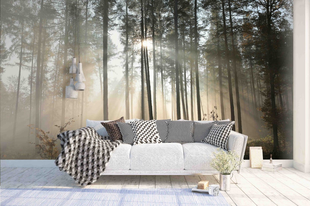 3D Forest White Clouds 058 Wall Murals