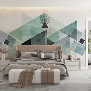 Abstract Green Geometric Wallpaper Mural, Peel and Stick - Etsy