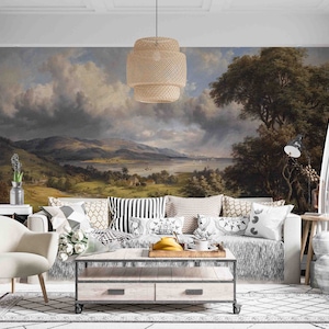 3D Oil Painting Wallpaper, Countryside Wall Mural, Landscape Wall Decor, Old Wall Art, Peel and Stick, Removable Wallpaper, Wall Sticker image 2