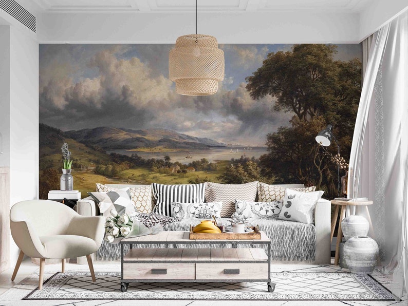 3D Oil Painting Wallpaper, Countryside Wall Mural, Landscape Wall Decor, Old Wall Art, Peel and Stick, Removable Wallpaper, Wall Sticker image 2