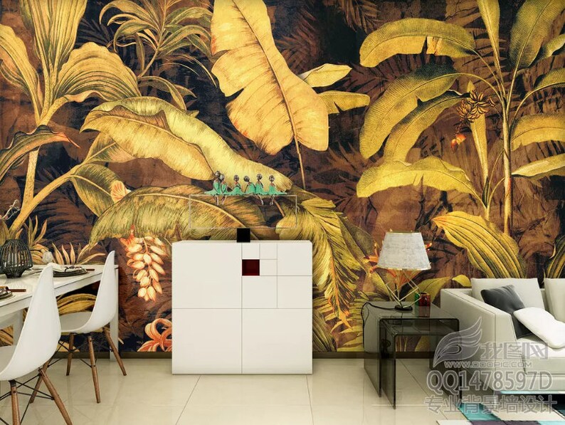 3D Golden Tropical Palm leaf Wallpaper Removable Self Etsy