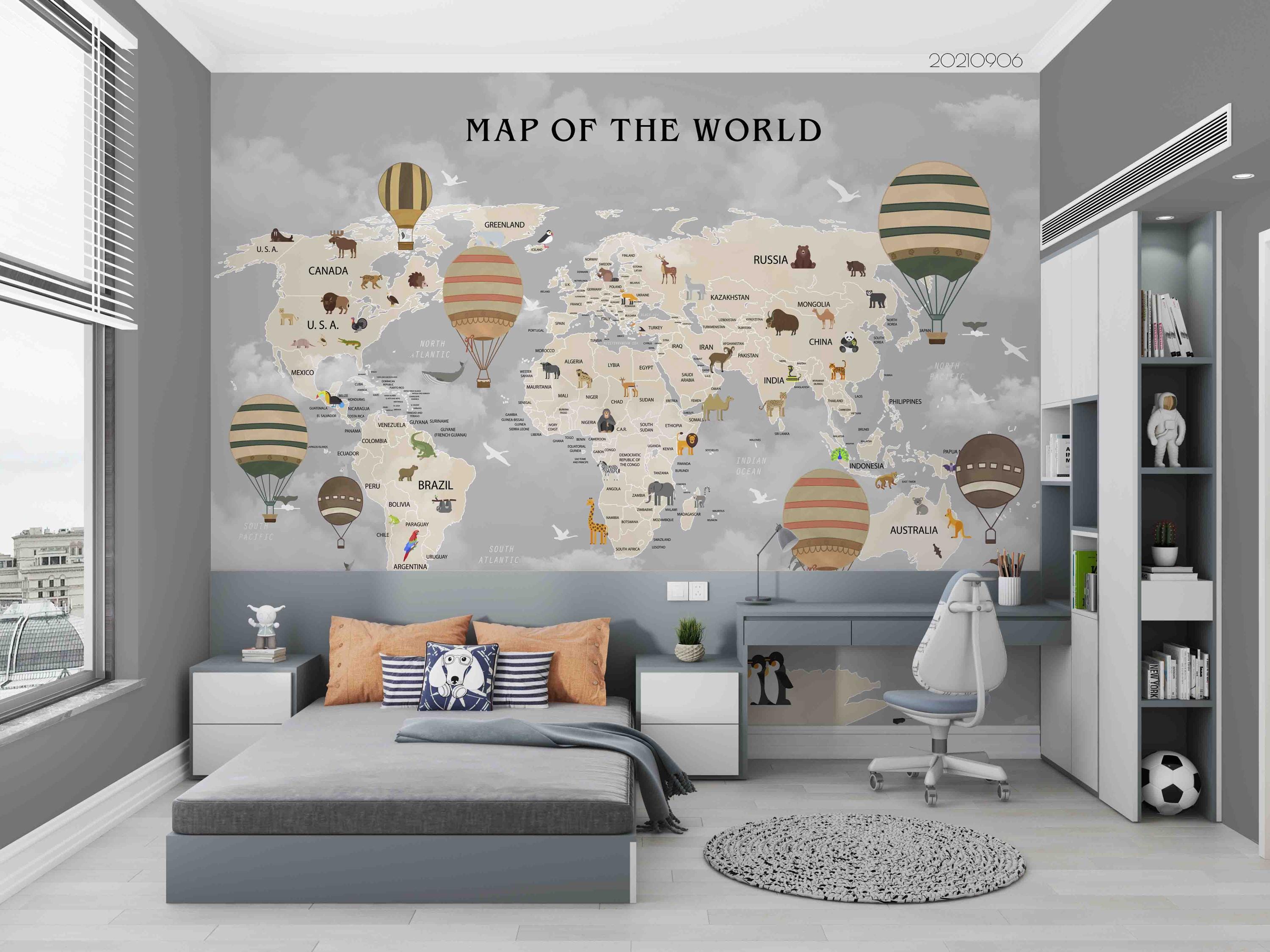 Animal World Map Wallpaper Mural – Kids Room Decor, Peel and Stick - Etsy