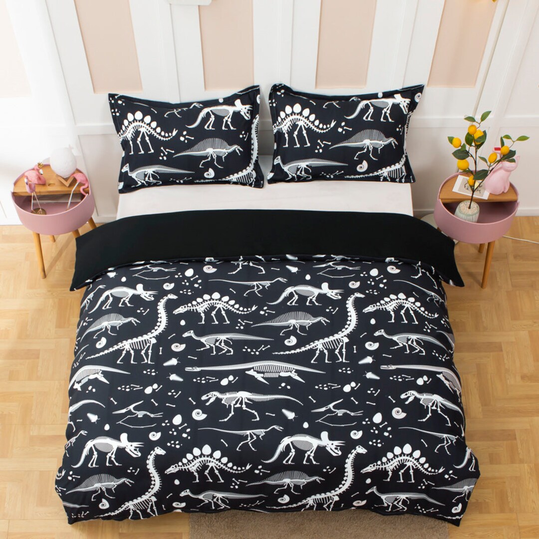 3D Dinosaur Duvet Covers Set, Cartoon Quilt Cover, Black Bedding Set