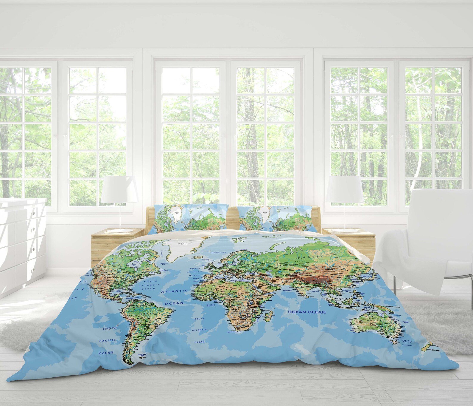 3D World Map Duvet Covers Set Details Quilt Cover Land - Etsy Australia