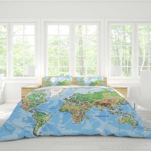 3D World Map Duvet Covers Set Details Quilt Cover Land - Etsy Australia