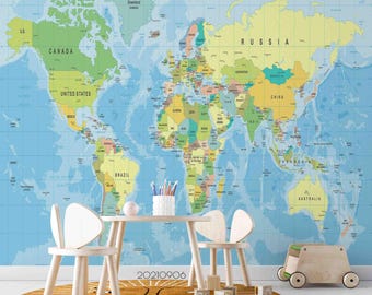 World Map Wall Mural Modern Wallpaper Home Decor for Living Room ...