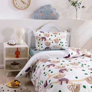 Set copripiumino con cartoni animati 3D, copripiumino bradipo, set biancheria da letto con rami, copripiumino con foglie, biancheria da letto matrimoniale con motivo, biancheria da letto marrone